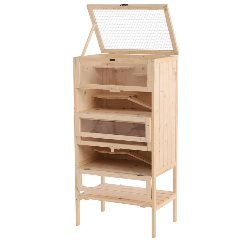Cage pour hamsters et souris multi niveaux 60 x 40 x 120 cm 5 étages 10 plateformes scandinave épuré en bois naturel 21_0007869