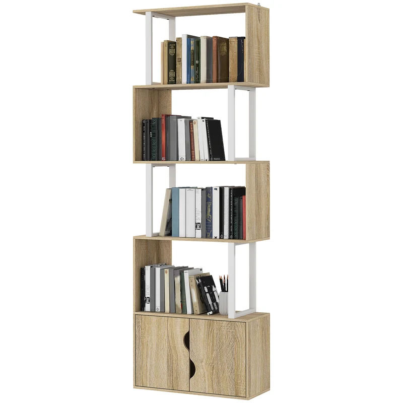 Bibliothèque en s 60 x 23,8 x 179,2 cm rangement fermé et ouvert design moderne très cosy en bois d'ingénierie naturel 21_0002545