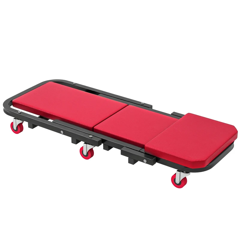 Planche à roulettes transformable en tabouret 101,5 x 40 x 13,5 cm 150 kg roues pivotantes industriel en métal rouge 21_0007185