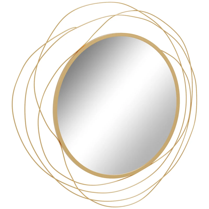 Miroir rond mural cadre filaire 65 x 1 x 65 cm agrandit visuellement apporte luminosité moderne décoratif en métal doré 21_0001346