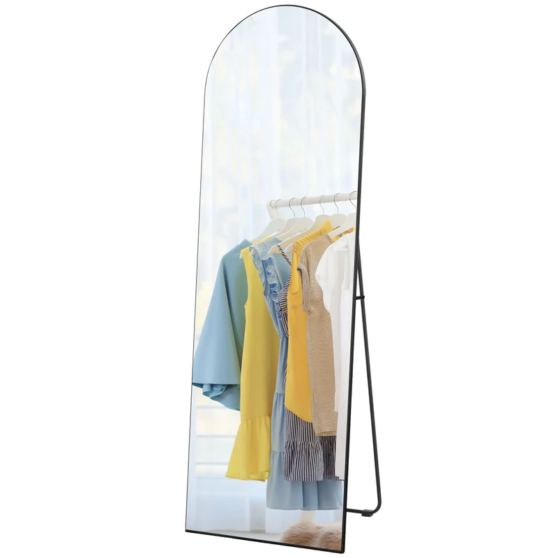 Miroir pleine longueur 50 x 150 cm haute définition anti éclats pose au sol ou mural sans cadre moderne en verre noir 21_0001630