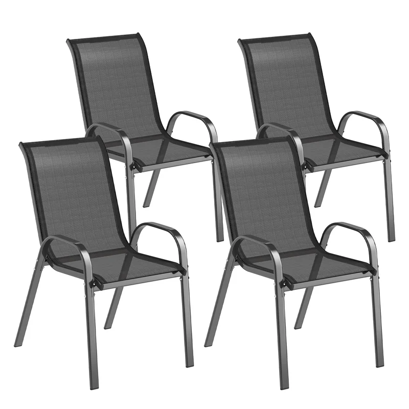 Lot de 4 chaises de jardin empilables dossier haut 54 x 71 x 93 cm assise respirante style contemporain en acier noir 21_0005281