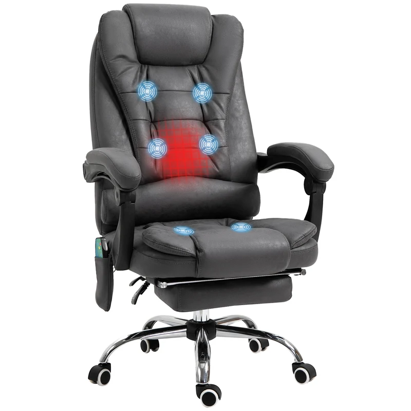 Fauteuil de bureau massant chauffant 65 x 70 x 111-119 cm assise haute densité ergonomique moderne en microfibre gris 21_0006187