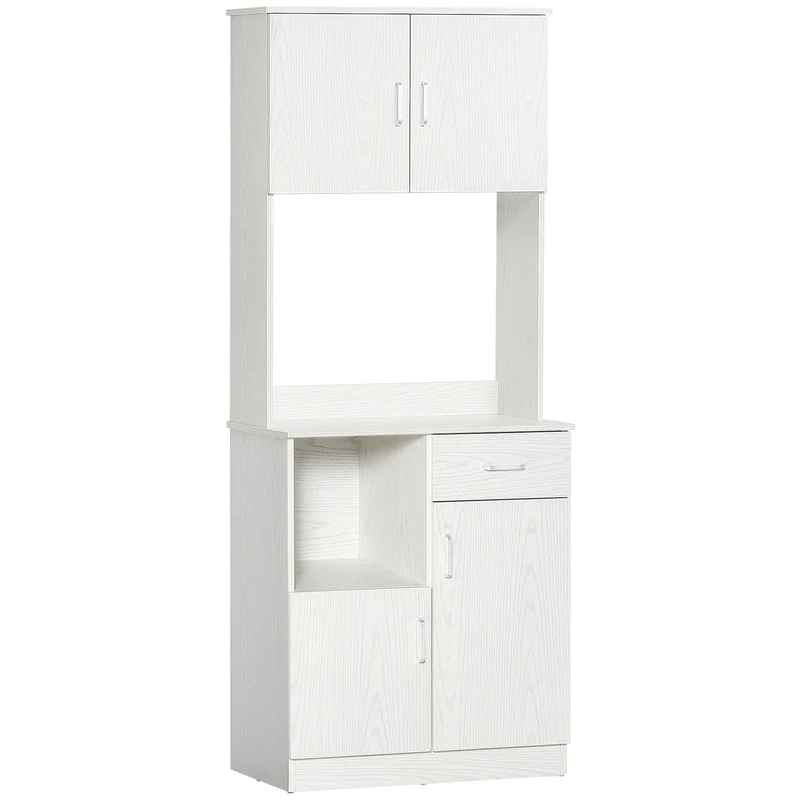 Buffet de cuisine 4 portes 2 tiroirs 71 x 41 x 178 cm plan de travail et rangements design contemporain en MDF blanc 21_0002205