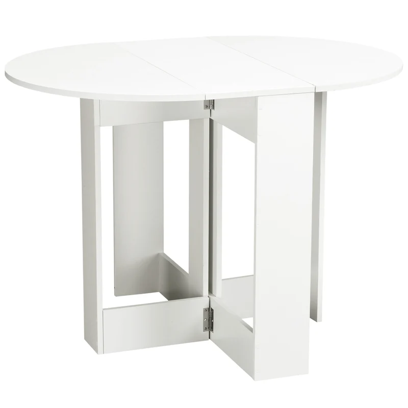 Table ovale pliante à 2 abattants cuisine 104 x 76 x 73,7 cm gain de place contemporain en panneaux de particules blanc 21_0002212