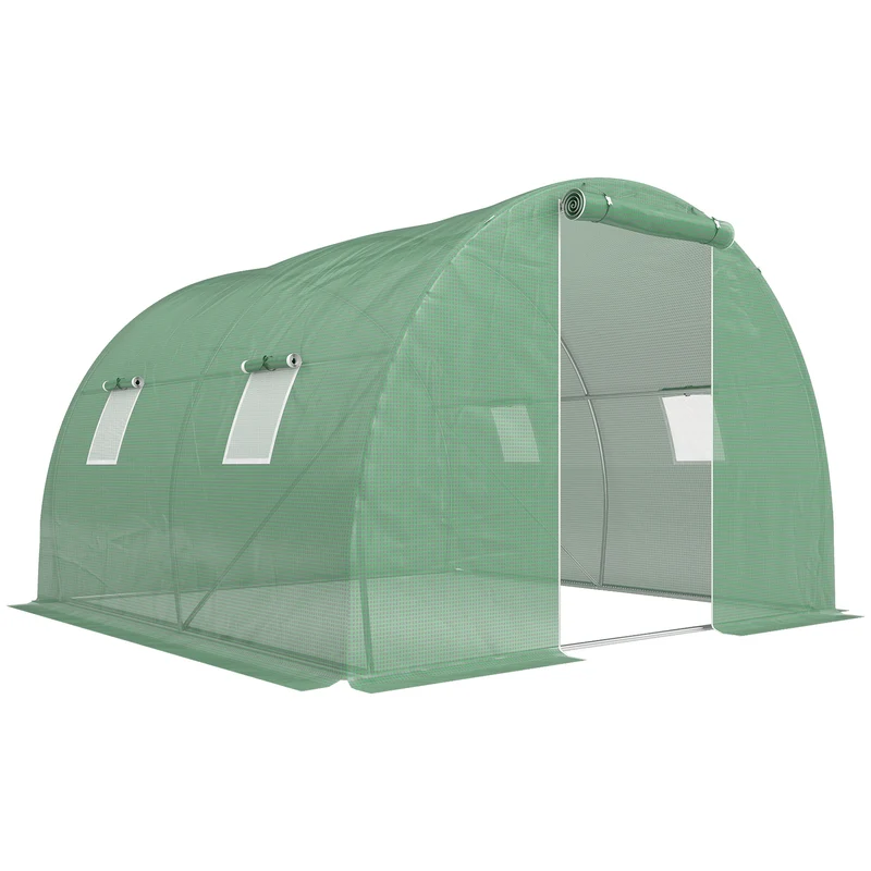 Serre de jardin tunnel 3 x 3 x 2 m protection anti uv porte zippée accès facile style moderne ambiance cosy en pe vert 21_0004245