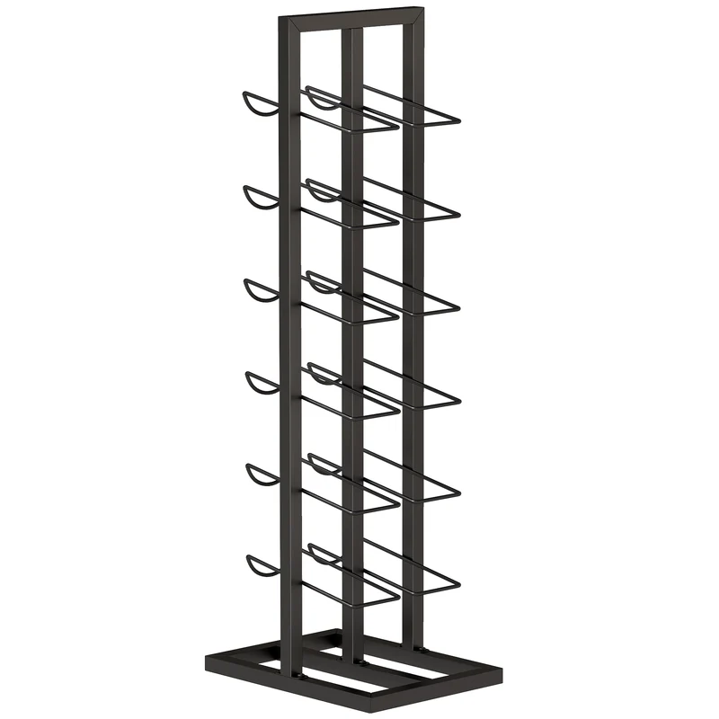 Porte-bouteilles 12 bouteilles sur pied 31 x 23 x 84,5 cm étroit anti basculement style industriel élégant en métal noir 21_0001073