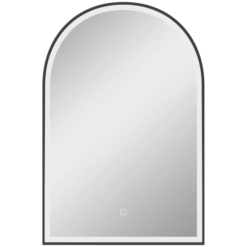 Miroir de salle de bain arqué mural 90 x 3 x 60 cm éclairage modulable anti-buée moderne épuré en verre trempé noir 21_0002054