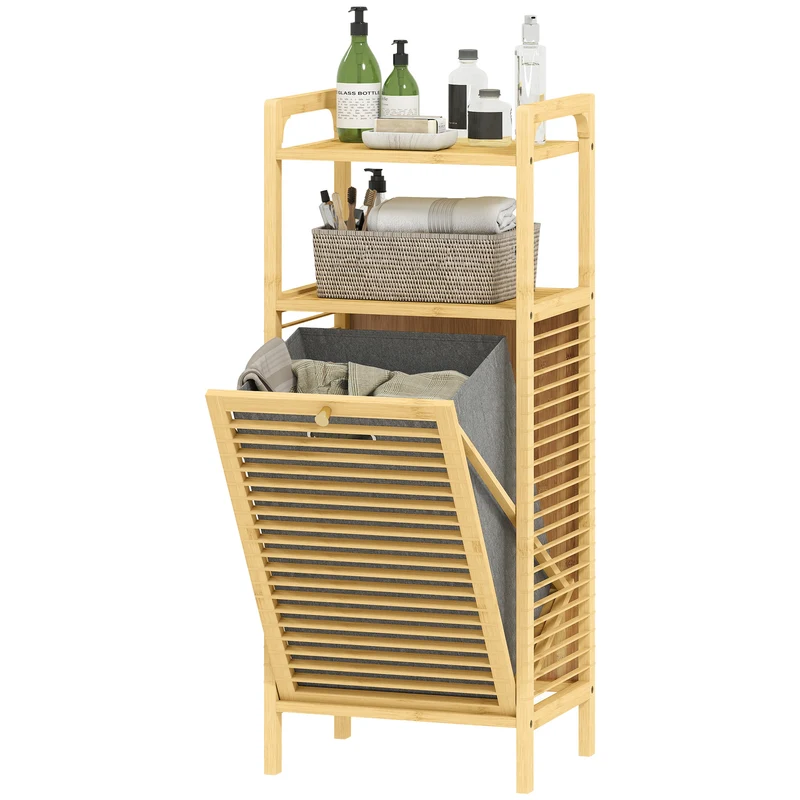 Meuble de rangement pour linge étagère panier amovible 37 l 40 x 30 x 95 cm scandinave épuré en bambou bois naturel 21_0002110