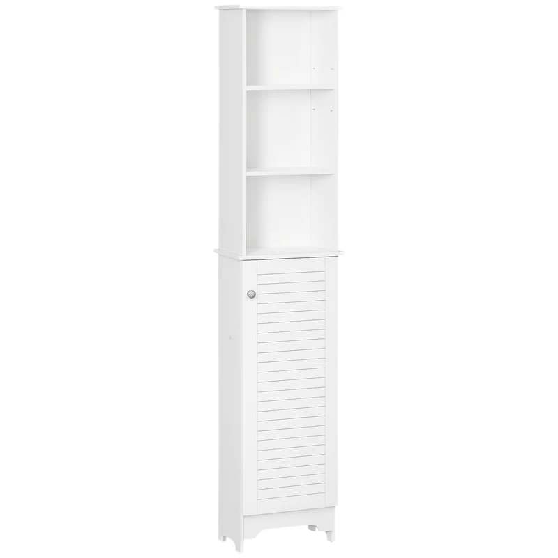 Meuble colonne salle de bain 34 x 20 x 165 cm multi rangements gain de place anti basculement moderne en MDF blanc 21_0001865