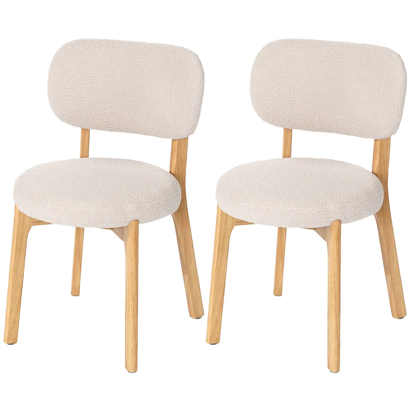Lot de 2 chaises de salle à manger 46,5 x 52 x 80 cm assise rembourrée dossier incurvé style moderne en tissu crème 21_0003359