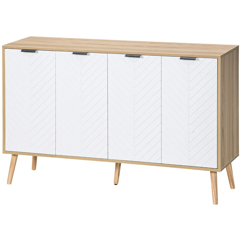 Buffet bas salon deux placards 4 portes 120 x 35 x 77.4 cm étagère réglable scandinave en panneau de particules blanc 21_0002248