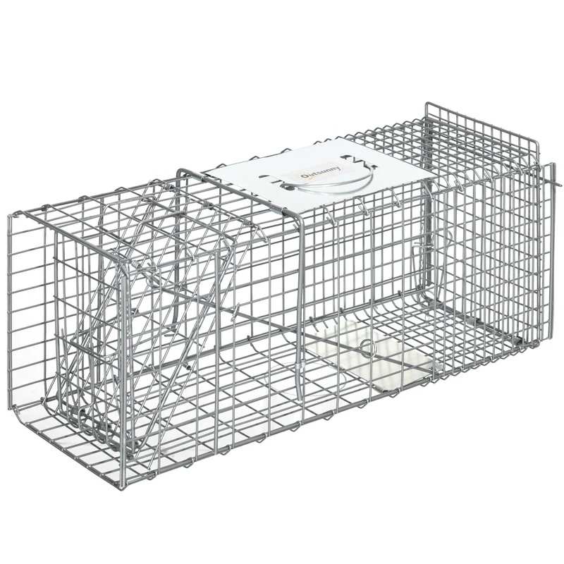 Piège cage de capture pliante pour rats et souris 66 x 24 x 30.5 cm pliable capture sécurisée industriel en acier gris 21_0006961