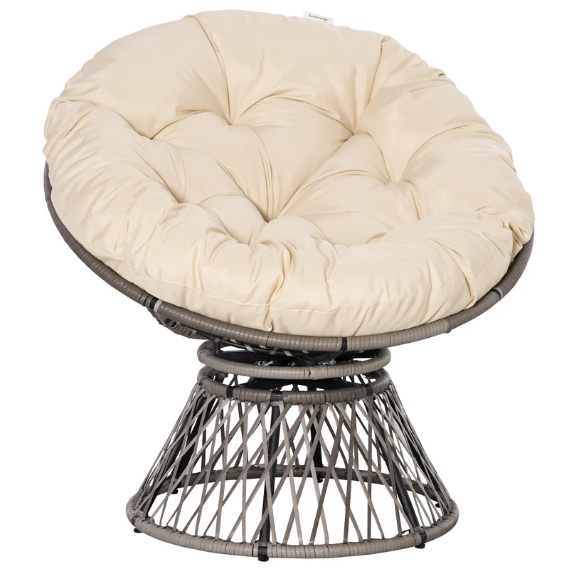 Fauteuil papasan rond 97 x 87 x 90 cm pivotant 360° grand coussin très moelleux tendance contemporain en résine crème 21_0006038