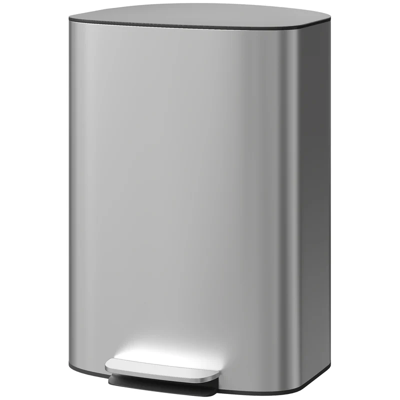 Poubelle de cuisine à pédale 45,1 x 36,5 x 62,6 cm seau amovible fermeture douce design épuré en acier inoxydable gris 21_0005933