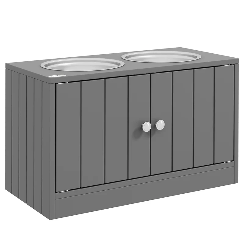 Porte-gamelles surélevé pour chien double 60 x 30 x 35,5 cm améliore posture et rangement moderne épuré en MDF gris 21_0007537