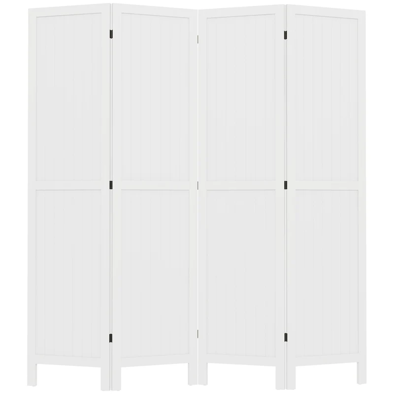 Paravent séparateur de pièce 4 panneaux 160 x 170 x 1,8 cm intimité modulable autoportant léger classique en bois blanc 21_0001296