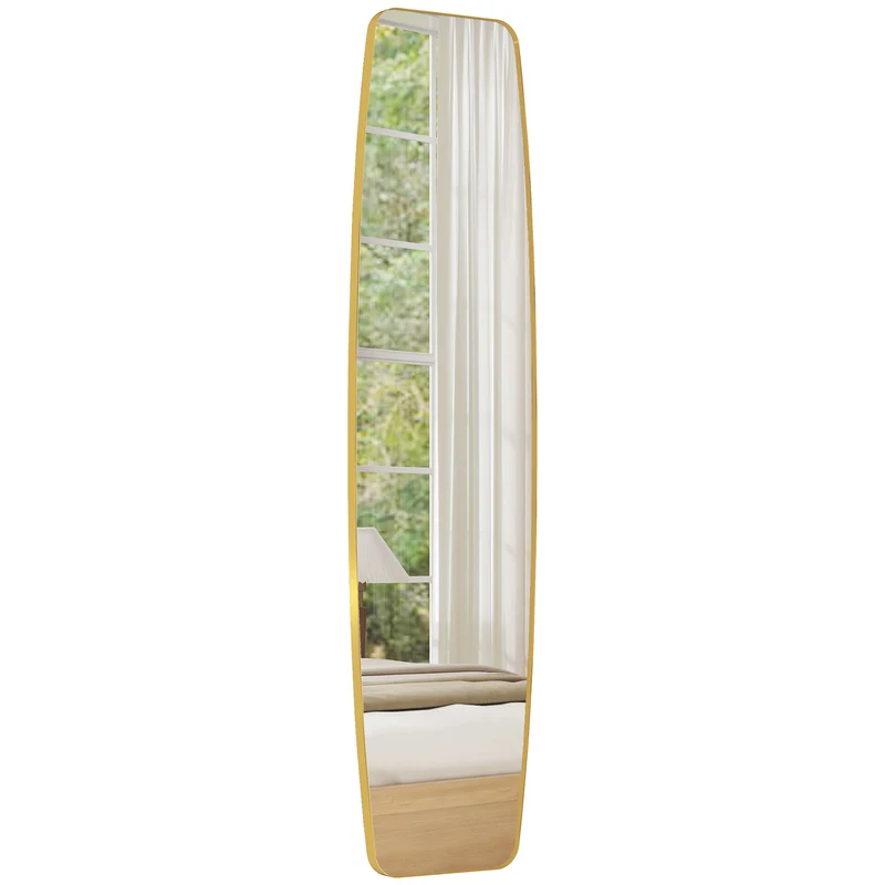 Miroir mural ovale pleine hauteur 160 x 40 cm reflet clair fidèle montage rapide style moderne élégant en métal doré 21_0003715