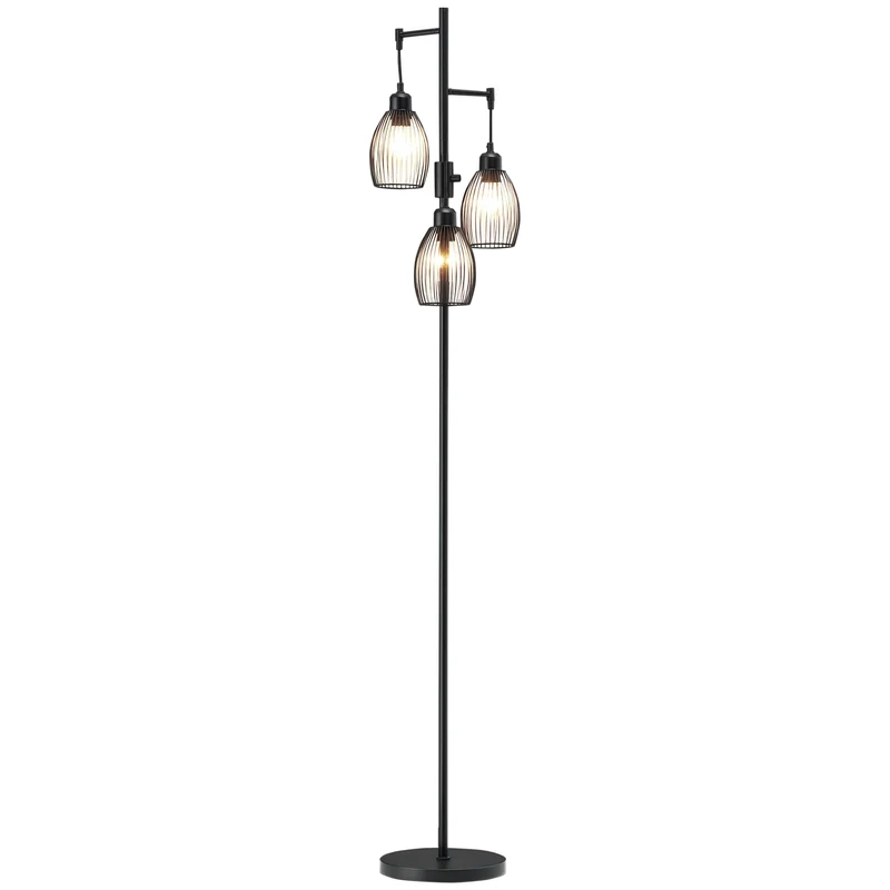 Lampadaire sur pied trois abat-jours 30 x 30 x 170.5 cm luminosité réglable idéale pour lecture industriel en acier noir 21_0007025