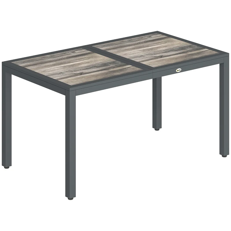 Table de jardin 140 x 80 x 72 cm pour 4 à 6 personnes plateau effet bois style contemporain en acier galvanisé gris foncé 21_0005743
