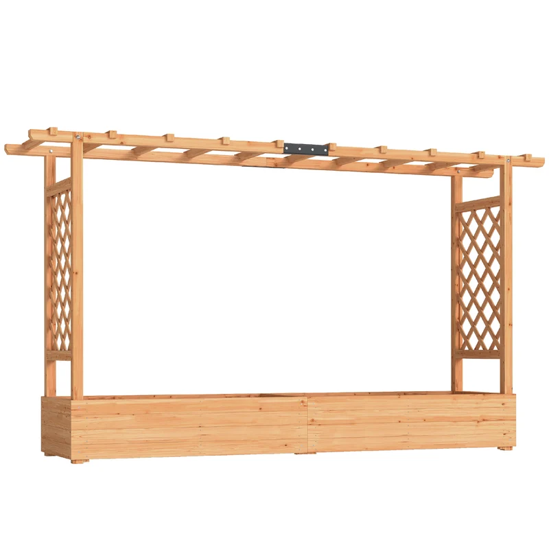 Jardinière surélevée treillis 200 x 44 x 113,5 cm grand espace plantation écran d'intimité rustique en bois naturel 21_0005607