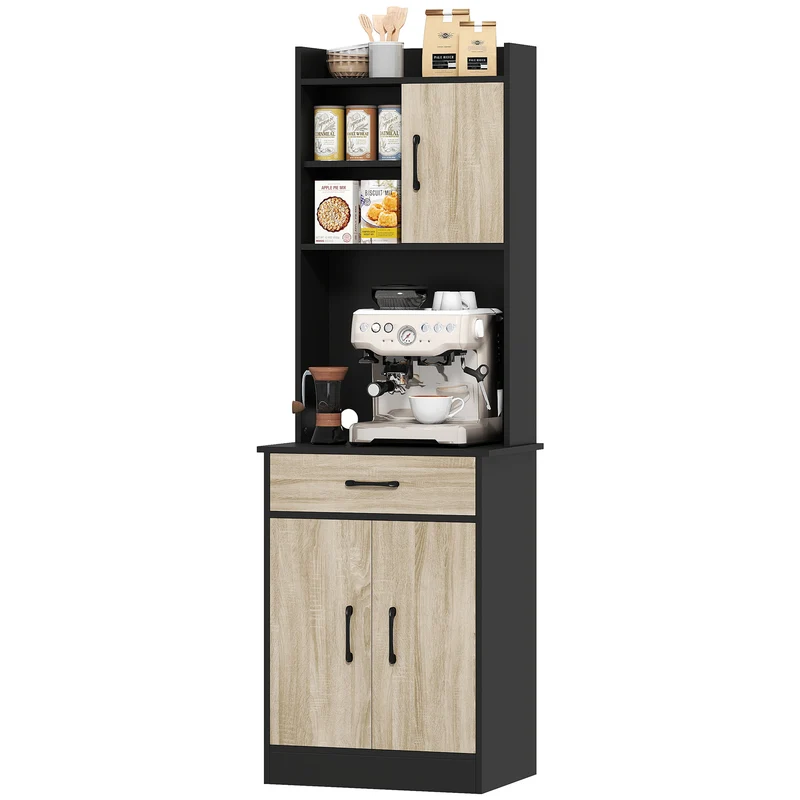 Buffet haut de cuisine 60 x 40 x 180 cm gain de place rangement organisé moderne en panneau de particules bois naturel 21_0003333