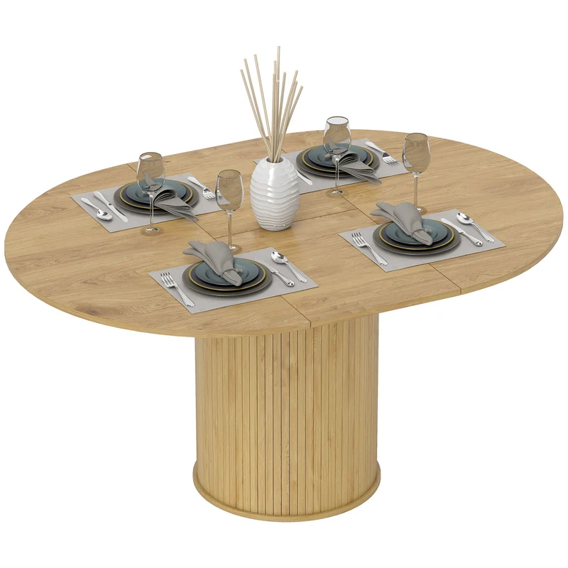 Table à manger extensible ovale 150 x 110 x 75 cm rallonges dissimulées bords arrondis rustique en MDF bois naturel 21_0003316