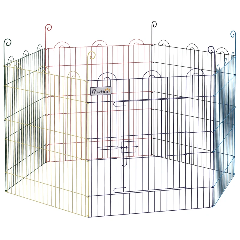 Lot de 2 enclos pliants modulables pour petits animaux 120 x 120 x 60 cm porte loquet pliant moderne épuré en métal noir 21_0007506