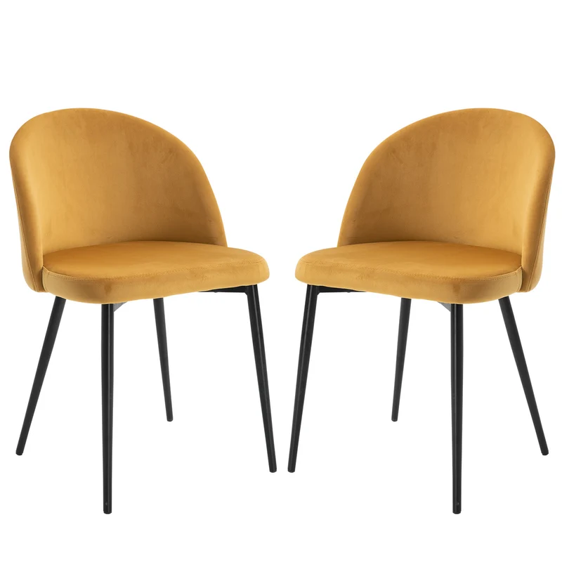 Lot de 2 chaises de salle à manger 49 x 50 x 77 cm assise rembourrée confort optimal scandinave moderne en velours jaune 21_0002176