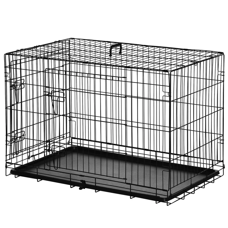 Lot de 2 cages pour chien 92 x 57 x 62,5 cm pliables double loquet sécurisée plateau amovible moderne en acier noir 21_0007322