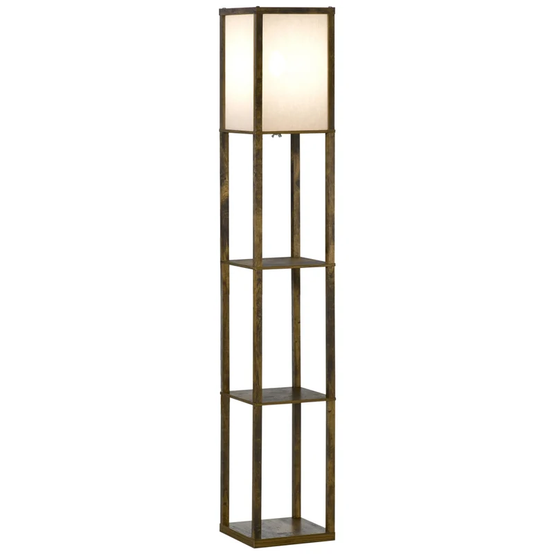 Lampadaire étagère salon 26 x 26 x 160 cm rangement 3 étagères éclairage intégré style contemporain épuré en MDF marron 21_0001746