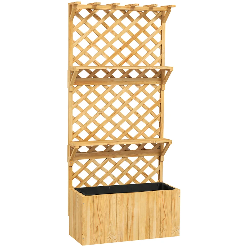 Jardinière surélevée balcon 76 x 33 x 177 cm treillis toit pour paniers drainage feutre scandinave en bois naturel clair 21_0005532
