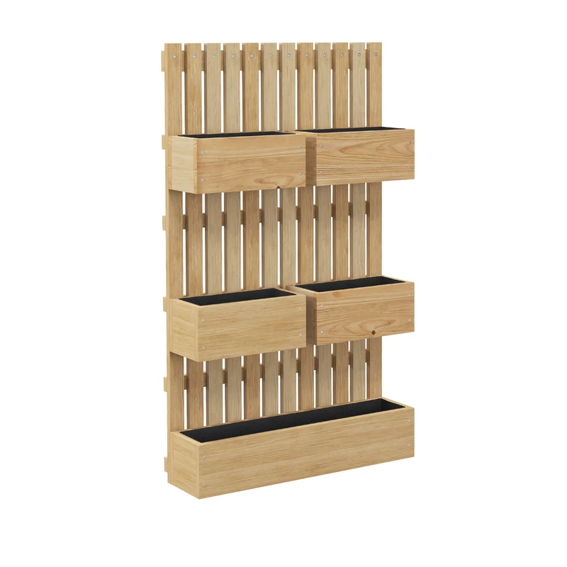 Jardinière murale potager 60 x 16 x 100 cm gain de place pots amovibles avec treillis scandinave épuré en bois naturel 21_0005452