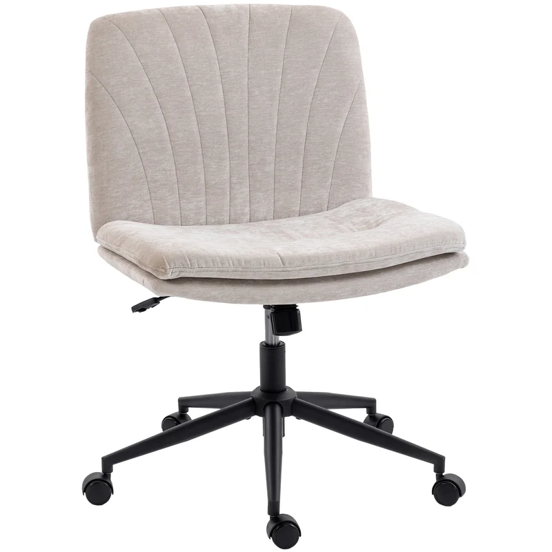 Chaise de bureau sans accoudoirs 62 x 67 x 83-93 cm assise large hauteur réglable inclinable moderne en chenille beige 21_0006324