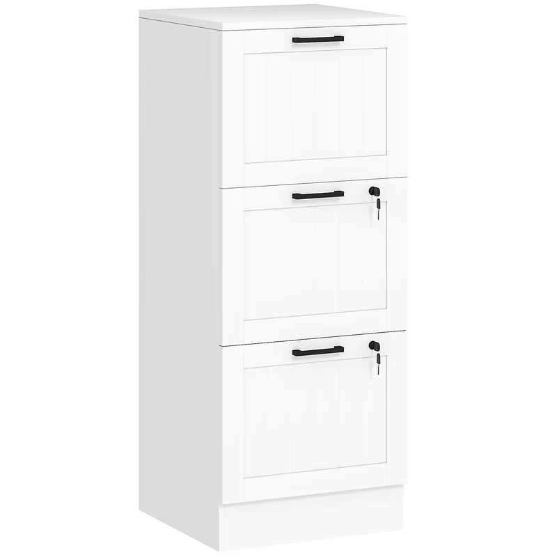 Caisson de bureau 3 tiroirs 40 x 40 x 101 cm verrouillable support imprimante gain de place moderne épuré en MDF blanc 21_0006403