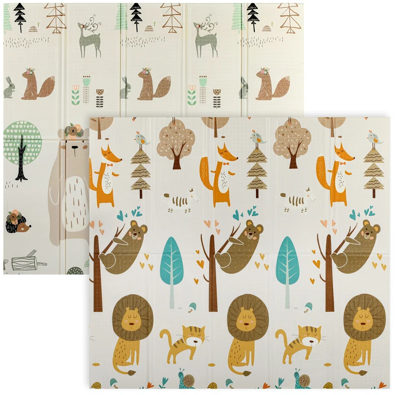Tapis de jeu pliable bébé salon 196 x 176 x 1.5 cm antidérapant amortissant ambiance cosy moderne scandinave en xpe gris 21_0000750