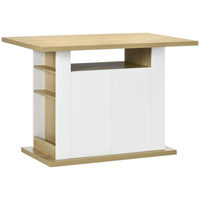 Table îlot cuisine 110 x 70 x 75,5 cm 4 personnes rangements portes étagères moderne épuré en panneau de particules blanc 21_0002333