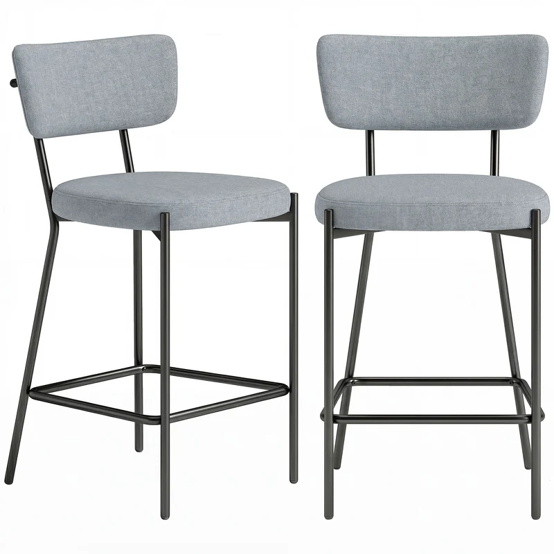 Lot de 2 tabourets de bar assise rembourrée repose-pieds 49 x 53 x 93 cm moderne scandinave en polyester gris clair 21_0003369