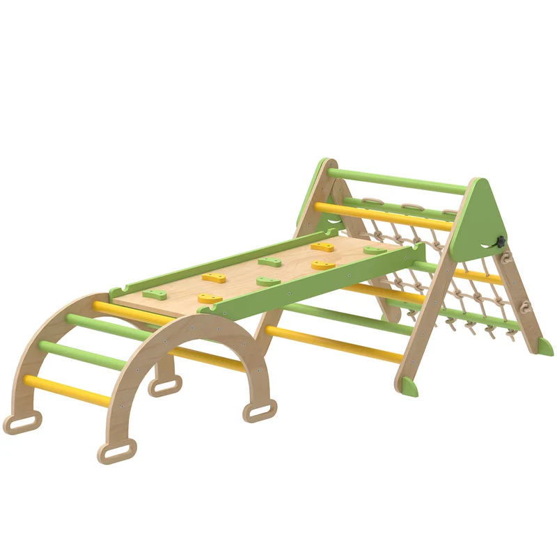 Triangle d'escalade enfant pliable 191.5 x 74.5 x 63 cm anti bascule rampe toboggan scandinave en contreplaqué vert 21_0000318
