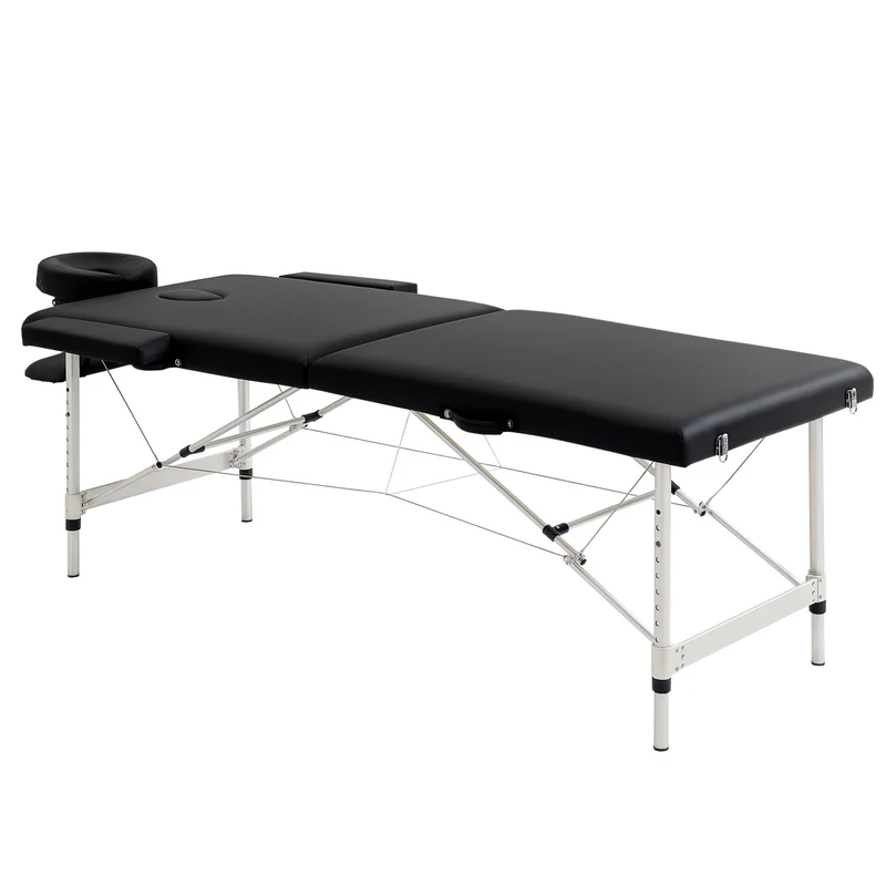 Table de massage pliante portable 210 x 90 x 84 cm hauteur réglable support 225 kg moderne minimaliste en aluminium noir 21_0000810