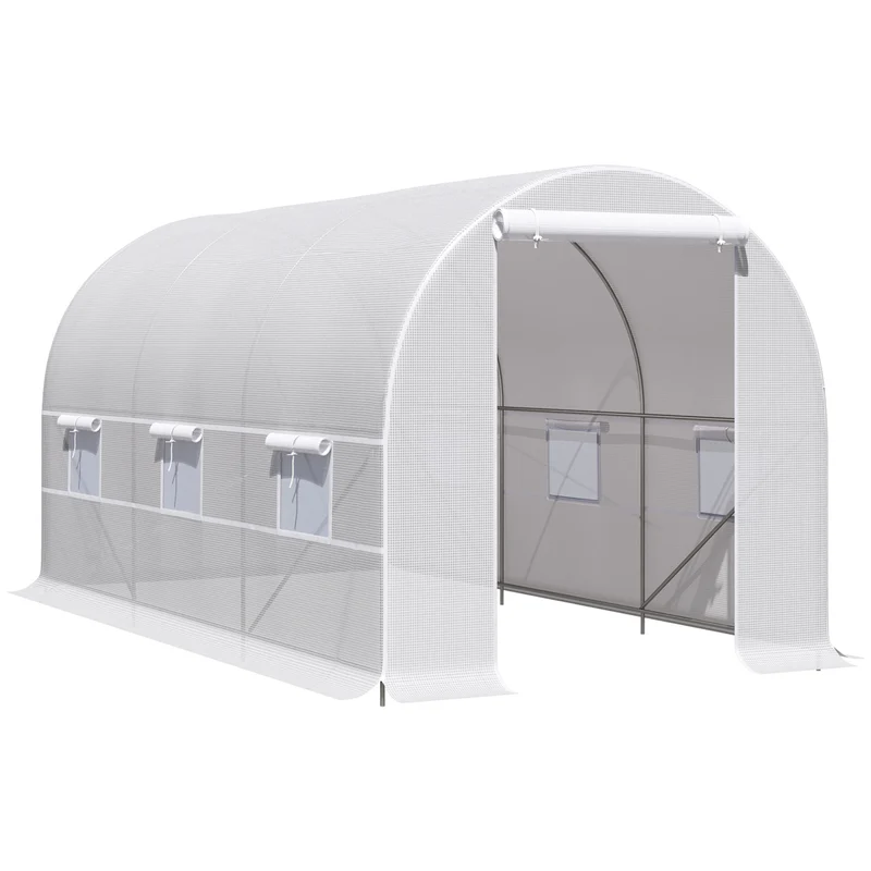 Serre tunnel de jardin 400 x 200 x 200 cm 6 fenêtres réglables porte zippée gain de chaleur épuré en polyéthylène blanc 21_0004056