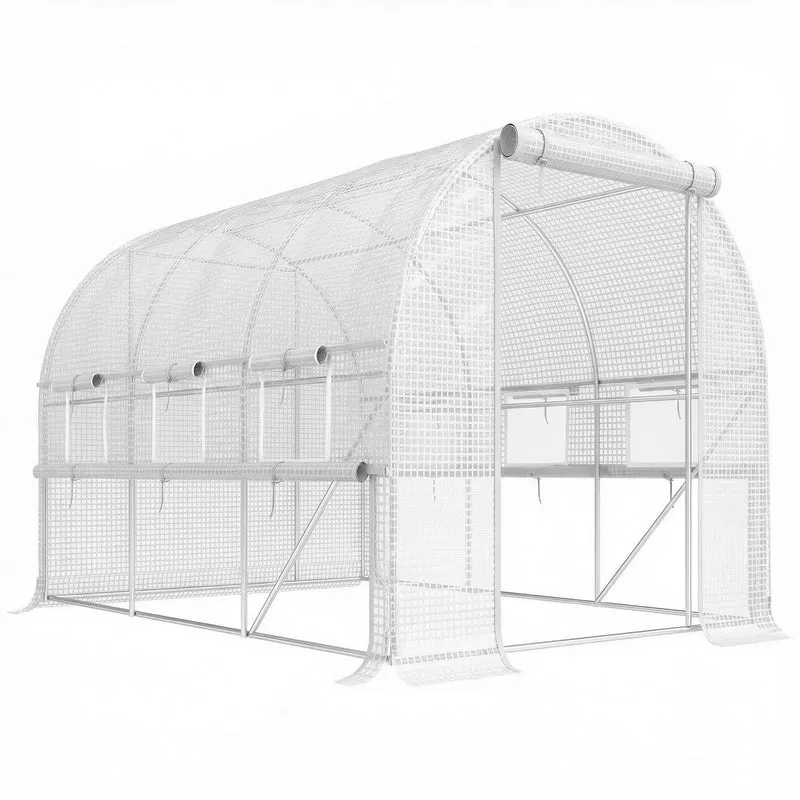 Serre tunnel de jardin 295 x 200 x 200 cm ventilation optimisée protection intempéries contemporain épuré en pe blanc 21_0004240