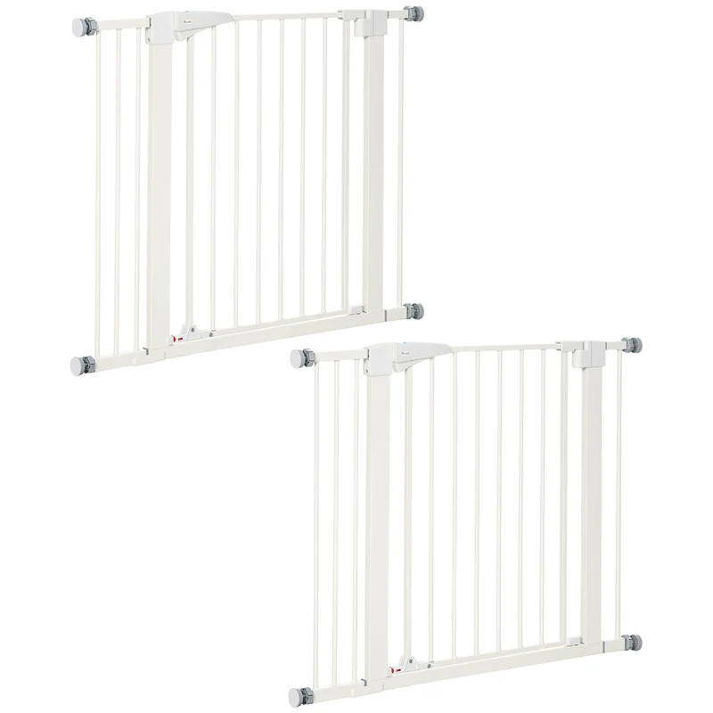 Lot de 2 barrières de sécurité pour portes escaliers 76-103 x 77 x 4,2 cm fermeture automatique moderne en acier blanc 21_0007499