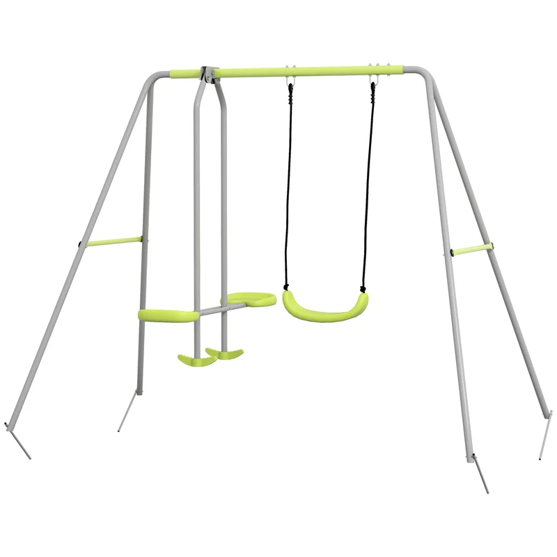 Balançoire portique jardin 255 x 160 x 180 cm capacité 135 kg résistante aux intempéries moderne design en métal vert 21_0000375