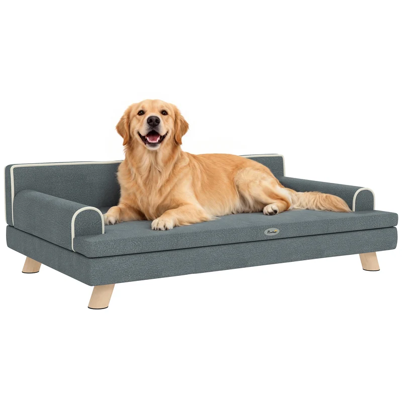 Canapé chien et chat 100 x 62 x 32 cm coussin amovible mousse haute densité style scandinave cosy en polyester gris 21_0007354