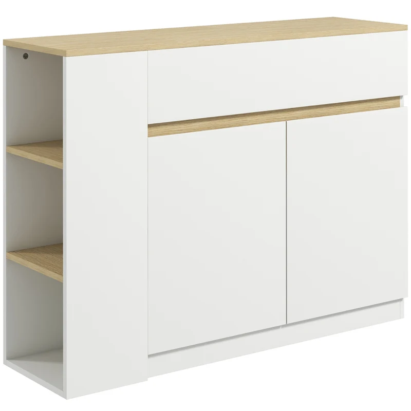 Buffet bas de rangement salon 110 x 29,5 x 82 cm grand tiroir étagères réglables épuré en panneau de particules blanc 21_0002337