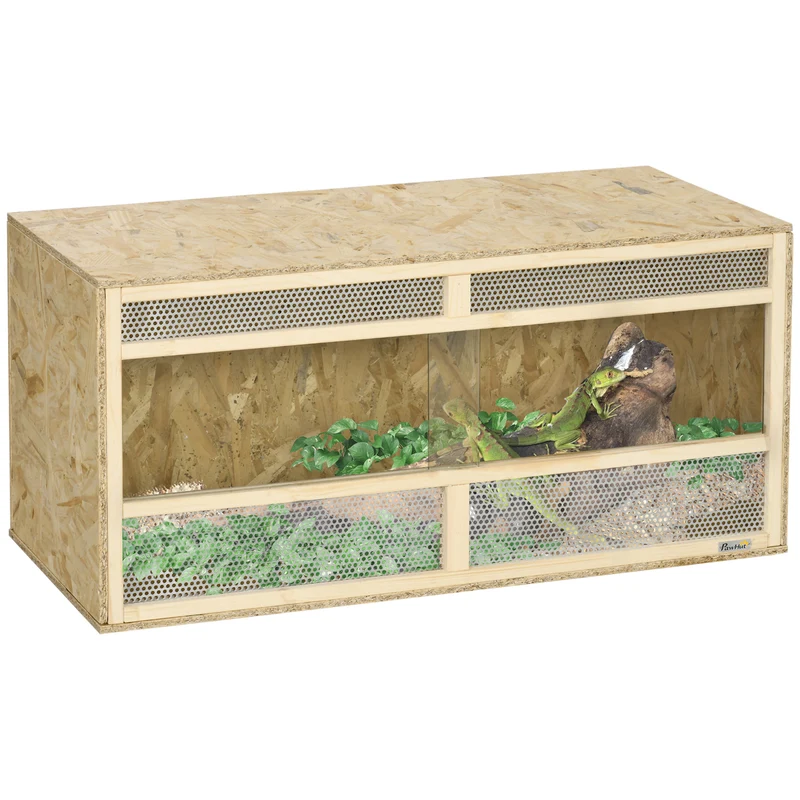Terrarium habitat reptiles 100 x 47 x 47 cm ventilation isolation thermique porte coulissante rustique en bois naturel 21_0007835