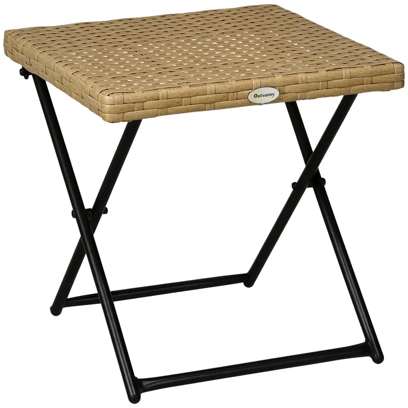 Table basse pliable carrée 40 x 40 x 40 cm gain de place intérieur extérieur style cosy en résine tressée bois naturel 21_0006044