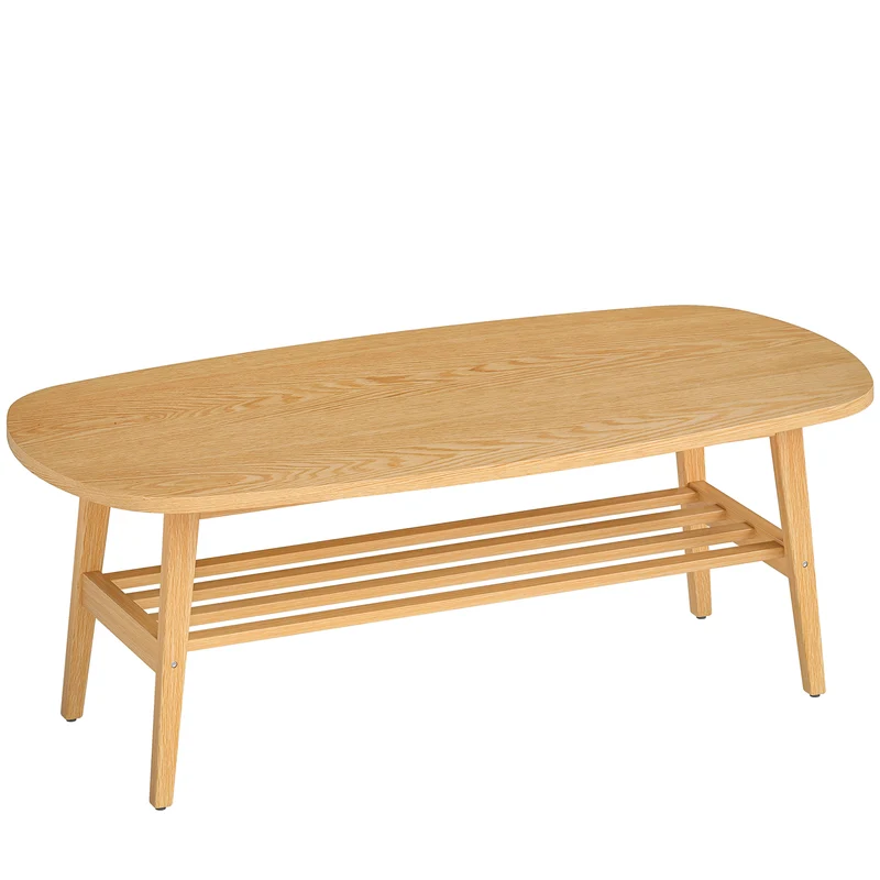 Table basse ovale salon 120 x 60 x 42 cm étagère ouverte rangement pratique design scandinave plateau en bois naturel 21_0003526