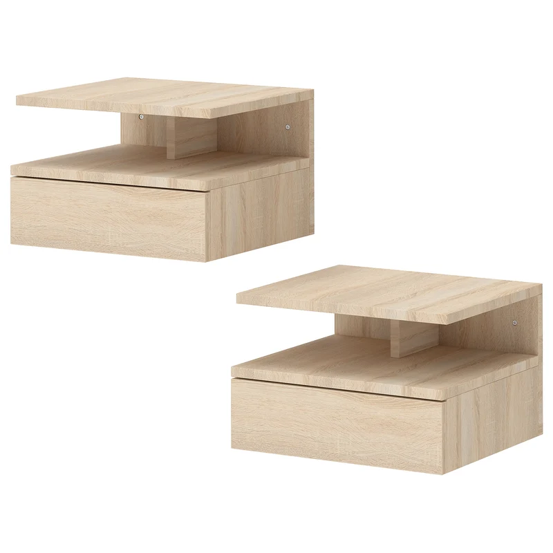 Lot de 2 tables de chevet suspendues 35 x 32 x 22,5 cm avec tiroir gain de place moderne en panneau de particules chêne 21_0001457